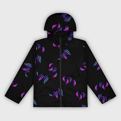 Женская ветровка Переливающиеся неоновые перья на тёмном фоне / 3D-Черный – фото 1