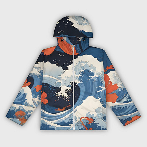 Женская ветровка Япония волны алые цветы / 3D-Белый – фото 1