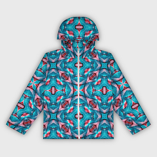 Женская ветровка Калейдоскопический узор из голубых и красных штрих / 3D-Белый – фото 1
