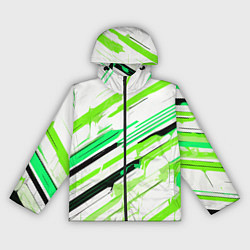 Ветровка с капюшоном женская Чёрно-зелёно-салатовые полосы на белом фоне, цвет: 3D-черный