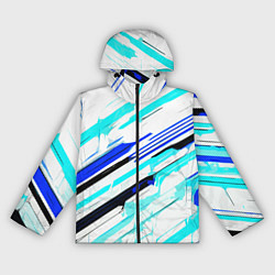 Ветровка с капюшоном женская Чёрно-сине-голубые полосы на белом фоне, цвет: 3D-черный