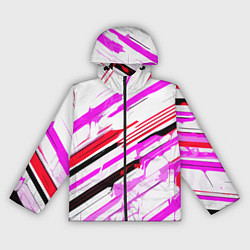 Ветровка с капюшоном женская Красно-розово-чёрные полосы на белом фоне, цвет: 3D-черный