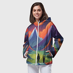 Ветровка с капюшоном женская Фантастический красочный пейзаж, цвет: 3D-белый — фото 2