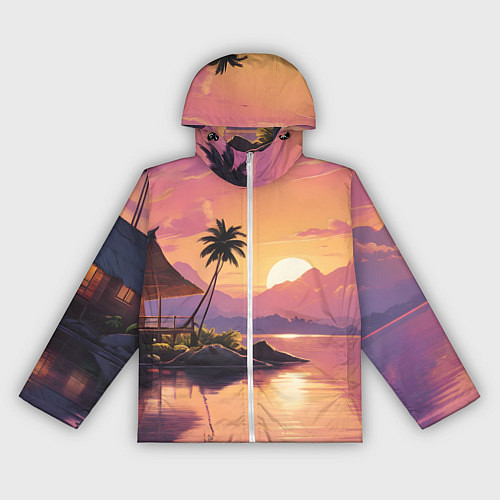 Женская ветровка Домик на берегу закат / 3D-Белый – фото 1