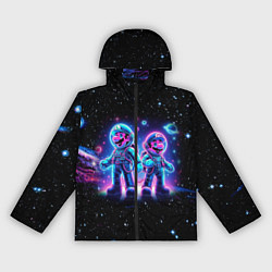 Ветровка с капюшоном женская Марио и Луиджи в космосе - неоновое свечение, цвет: 3D-черный