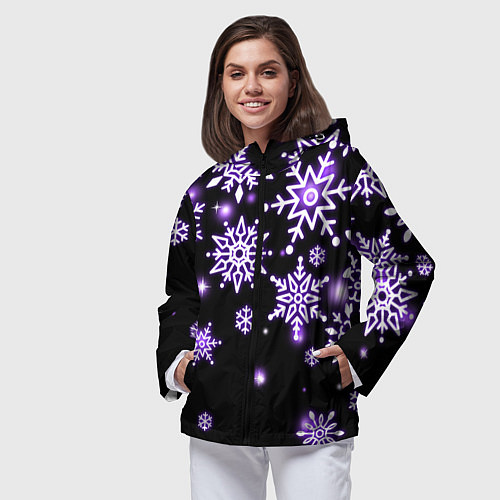 Женская ветровка Снежинки в неоне / 3D-Черный – фото 3