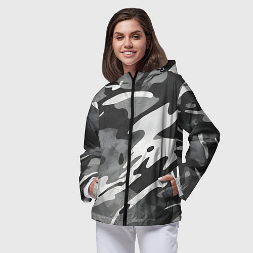 Женская ветровка Черно белый камуфляж / 3D-Черный – фото 3