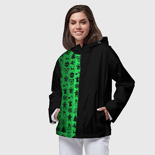Женская ветровка Новогодние узоры / 3D-Черный – фото 3