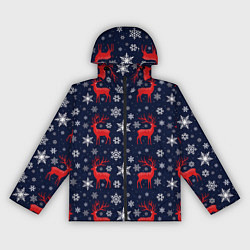 Ветровка с капюшоном женская Олени новогодние, цвет: 3D-черный