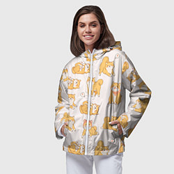 Ветровка с капюшоном женская Паттерн сиба ину, цвет: 3D-белый — фото 2