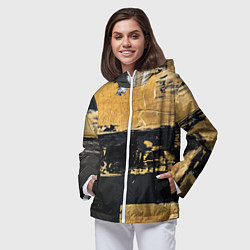 Ветровка с капюшоном женская Абстракция черная и коричневая краска, цвет: 3D-белый — фото 2