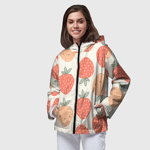 Женская ветровка Клубничный узор / 3D-Черный – фото 3