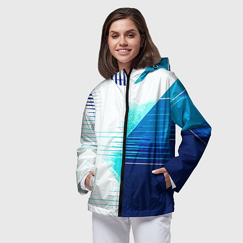 Женская ветровка Горизонтальные полосы на сине-белом фоне / 3D-Черный – фото 3