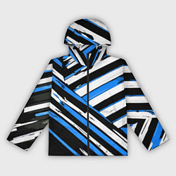Ветровка с капюшоном женская Бело-синие диагональные полосы на чёрном фоне, цвет: 3D-черный