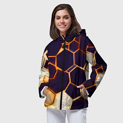Ветровка с капюшоном женская Чёрные шестиугольники на чёрном фоне, цвет: 3D-черный — фото 2
