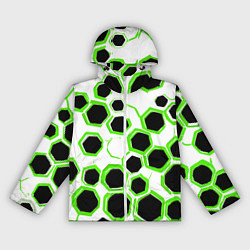 Ветровка с капюшоном женская Чёрно-зелёные шестиугольники на белом фоне, цвет: 3D-белый