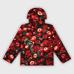 Ветровка с капюшоном женская Рождественские ягоды и фрукты, цвет: 3D-черный