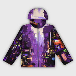 Ветровка с капюшоном женская Киберпанк город фиолетовый, цвет: 3D-черный