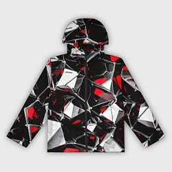 Ветровка с капюшоном женская Красно-белый паттерн на чёрном фоне, цвет: 3D-черный
