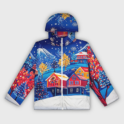 Женская ветровка Новогодний городок в горах / 3D-Белый – фото 1