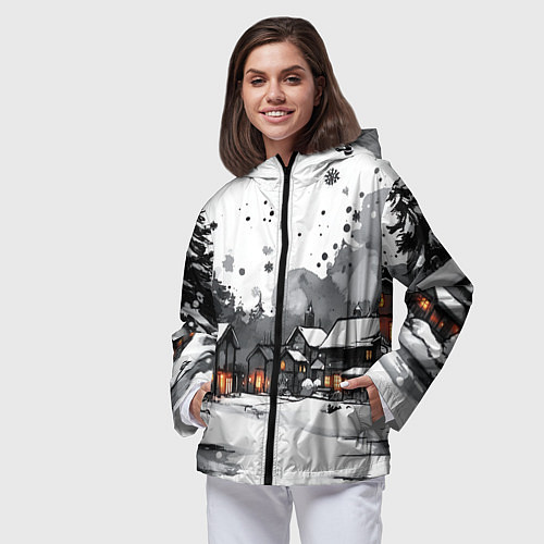 Женская ветровка Белый заснеженный город / 3D-Черный – фото 3