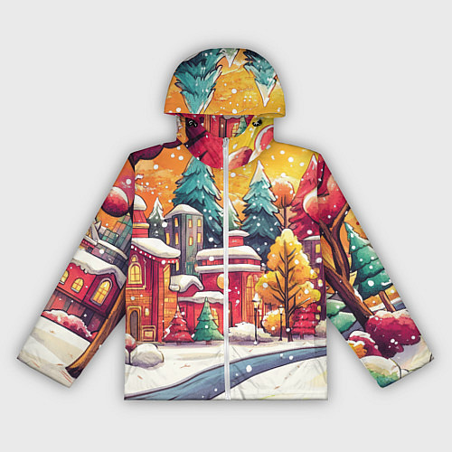 Женская ветровка Новогодний город в оранжевых оттенках / 3D-Белый – фото 1