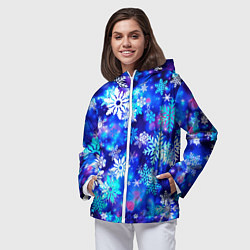 Ветровка с капюшоном женская Яркие узоры снежинок, цвет: 3D-белый — фото 2