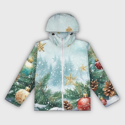 Женская ветровка Золотые снежинки - новогодний фон / 3D-Белый – фото 1
