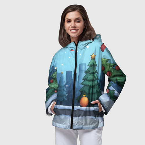 Женская ветровка Елки и елочные игрушки / 3D-Черный – фото 3