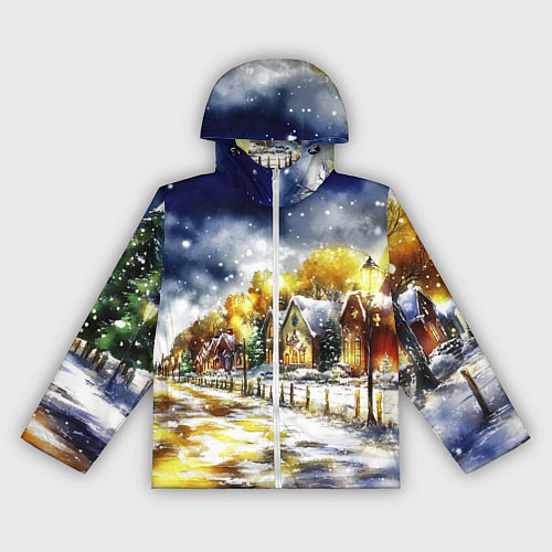 Женская ветровка Новогодний пейзаж акварель / 3D-Белый – фото 1