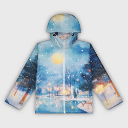 Ветровка с капюшоном женская Новогодняя атмосфера - акварель, цвет: 3D-белый