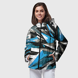 Ветровка с капюшоном женская Чёрно-сине-белая абстракция, цвет: 3D-черный — фото 2