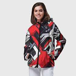 Ветровка с капюшоном женская Красно-белый техно паттерн, цвет: 3D-черный — фото 2