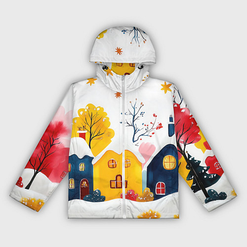 Женская ветровка Желтые и синие новогодние домики / 3D-Белый – фото 1
