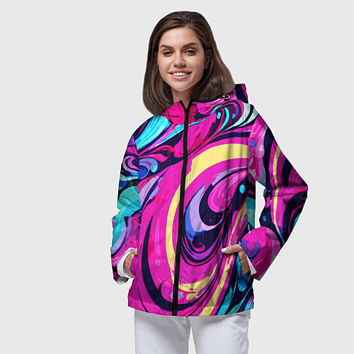 Женская ветровка Сине-розовый узор / 3D-Черный – фото 3