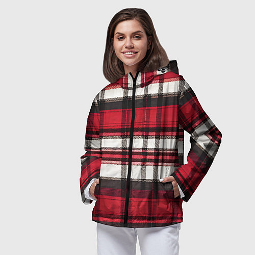 Женская ветровка Красно-белая ткань в клетку / 3D-Черный – фото 3