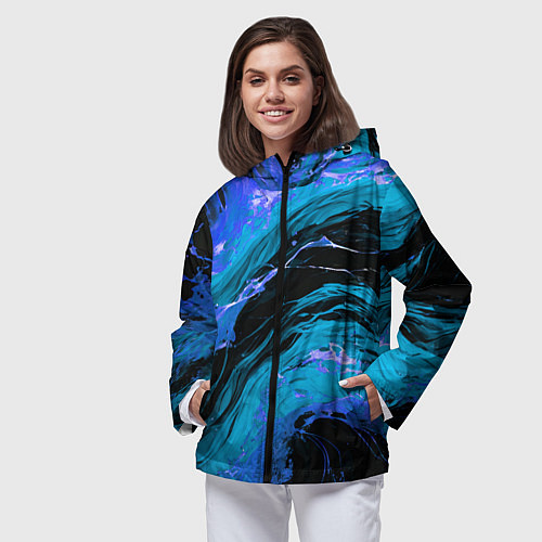 Женская ветровка Синие брызги на чёрном фоне / 3D-Черный – фото 3