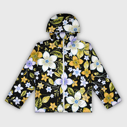 Женская ветровка Жёлто-белые цветы на чёрном фоне / 3D-Белый – фото 1