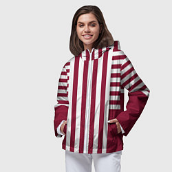 Ветровка с капюшоном женская Бело красный узор в полоску, цвет: 3D-белый — фото 2