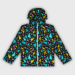 Ветровка с капюшоном женская Разноцветные яркие треугольники на черном, цвет: 3D-белый