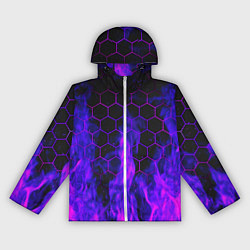 Ветровка с капюшоном женская Неоновый огонь и соты, цвет: 3D-белый