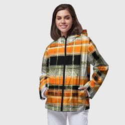 Ветровка с капюшоном женская Белые полосы на чёрно-жёлтом фоне, цвет: 3D-черный — фото 2