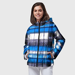 Ветровка с капюшоном женская Чёрные полосы на сине-белом фоне, цвет: 3D-черный — фото 2