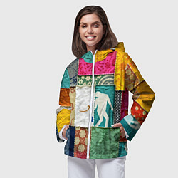 Ветровка с капюшоном женская Пэчворк с человечком, цвет: 3D-белый — фото 2