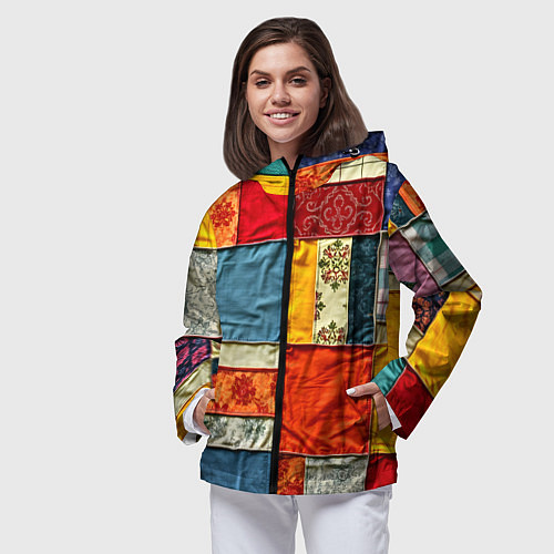 Женская ветровка Пэчворк из ярких тканей / 3D-Черный – фото 3