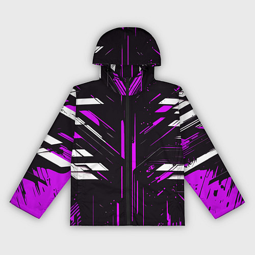 Женская ветровка Фиолетово-белые полосы и точки на чёрном фоне / 3D-Черный – фото 1
