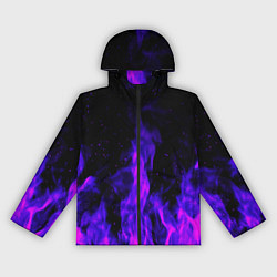 Ветровка с капюшоном женская Неоновый огонь на черном фоне, цвет: 3D-черный