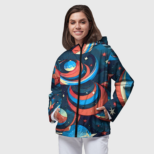 Женская ветровка Абстракция ёлочных игрушек / 3D-Черный – фото 3