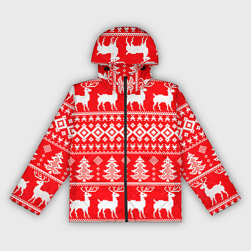 Женская ветровка Новогодние мотивы елки и олени на красном / 3D-Черный – фото 1