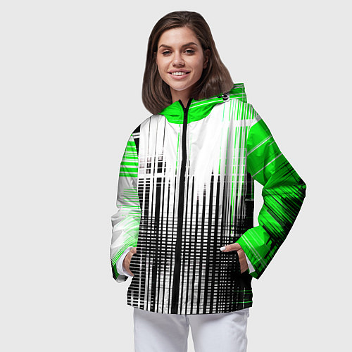 Женская ветровка Зелёно-чёрный гранж на белом фоне / 3D-Черный – фото 3